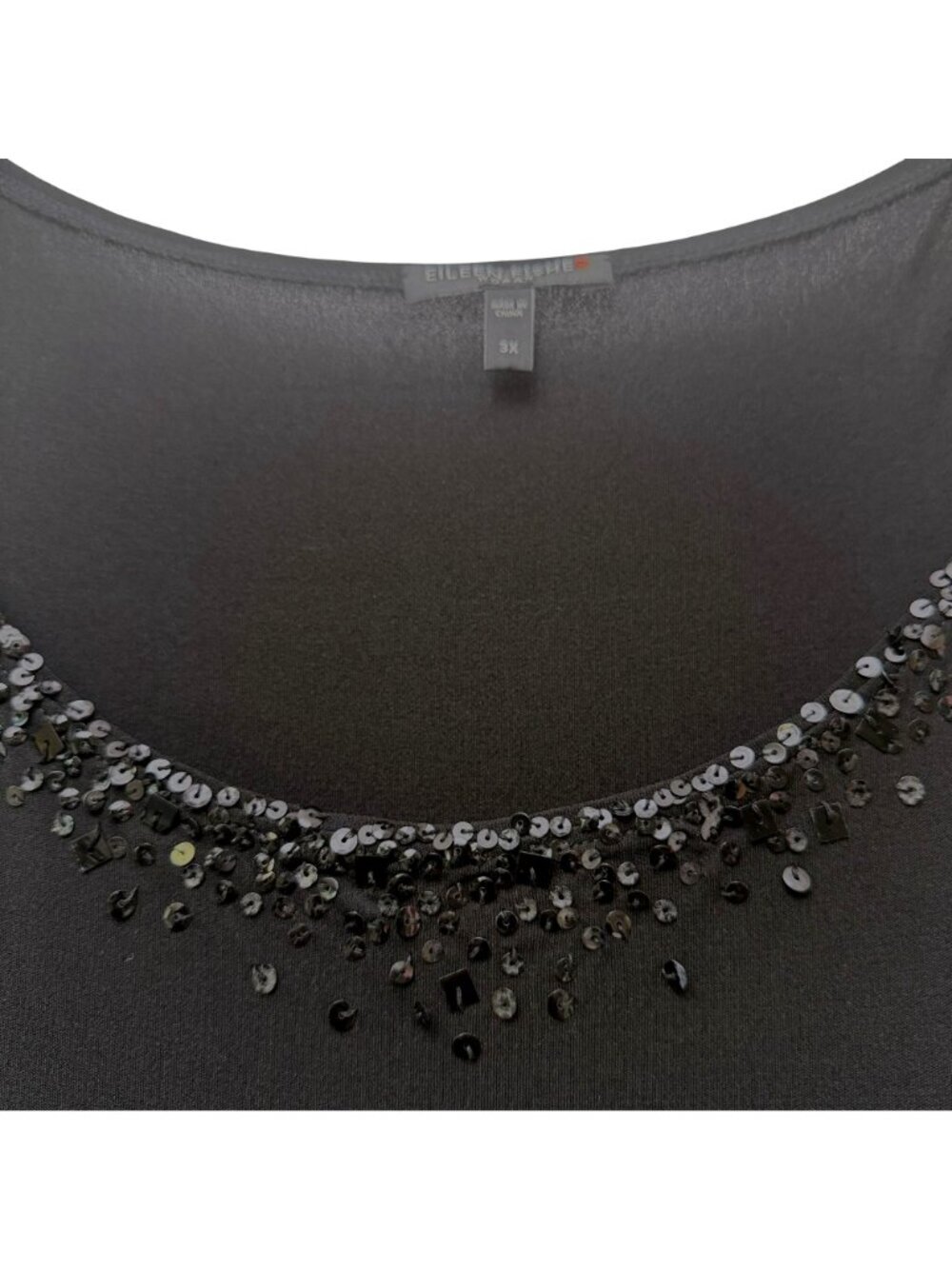 Eileen Fisher Sleeveless Top Plus Size 3X Black 100% Silk Knit Sequin Tank Party - Picture 7 of 8
